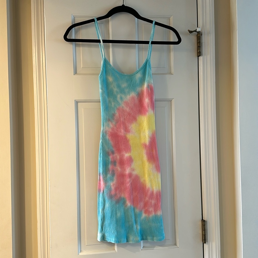 Amante ribbed spaghetti strap tie die dress